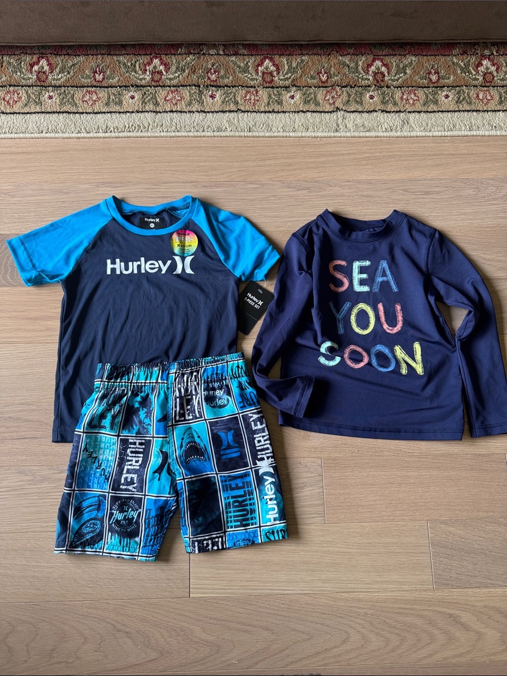 Hurley Boys' Blue Rash Guard & Swim Shorts Set - Navy/Teal